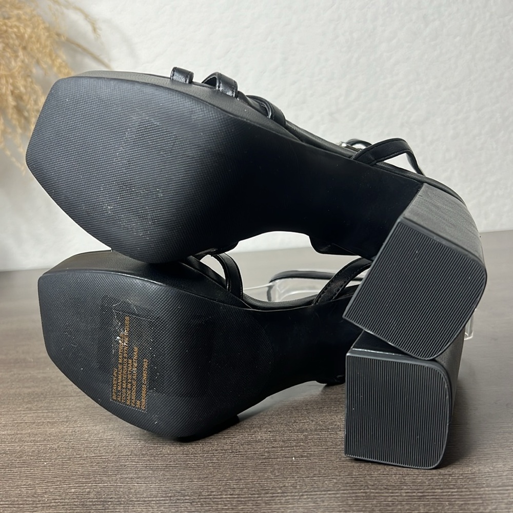 BP Tavey Black Strappy Leather Buckle Ankle Strap Heeled Sandal Womens Size 5M - Picture 7 of 8